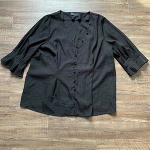 Eloquii Women's Black Top Shirt Faux Buttons V-Neck 3/4 Ruffle Sleeve Size 24